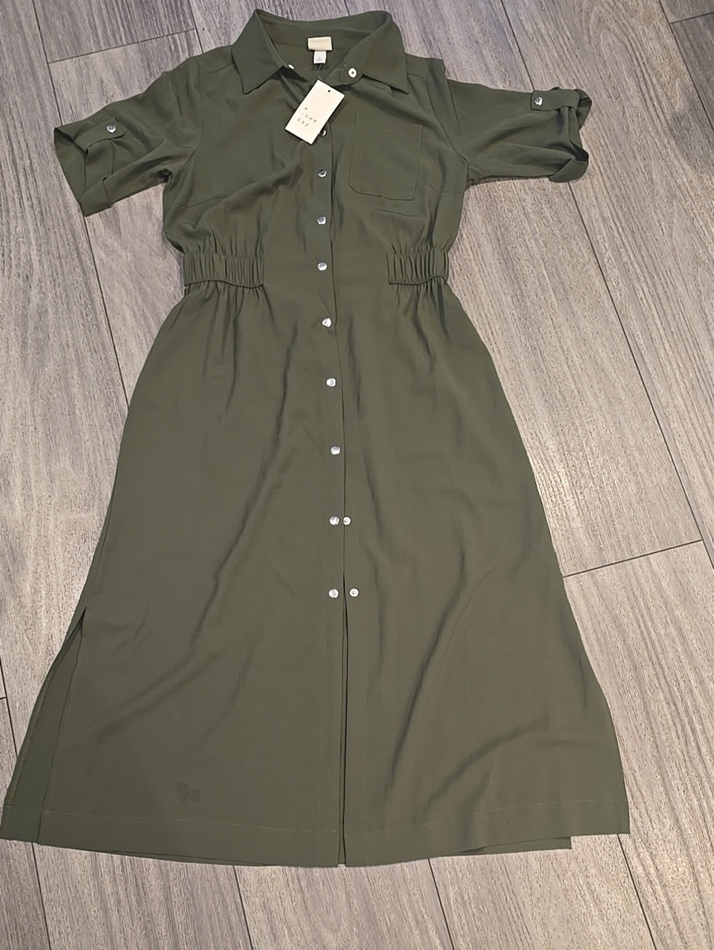 a new day Olive Green Button-Front Midi Shirt Dress